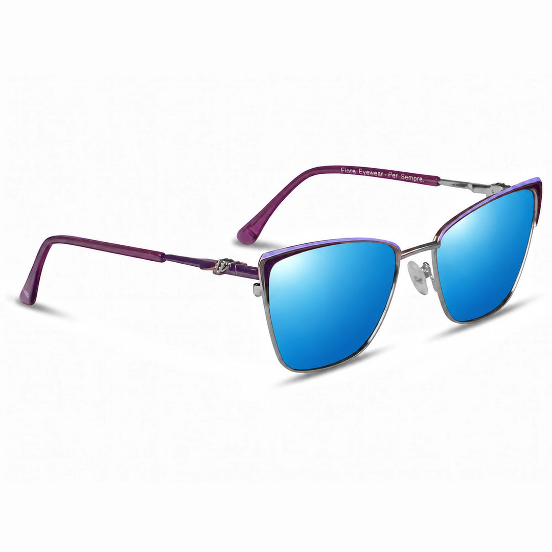 Lentes de sol Fiore 3839 Morado cristal Espejado Azul polarizado vista tres cuartos mujer #color_espejado-azul