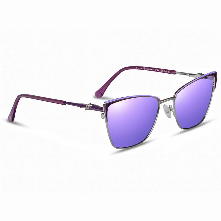 Lentes de sol Fiore 3839 Morado cristal Espejado Morado polarizado vista tres cuartos mujer #color_espejado-morado