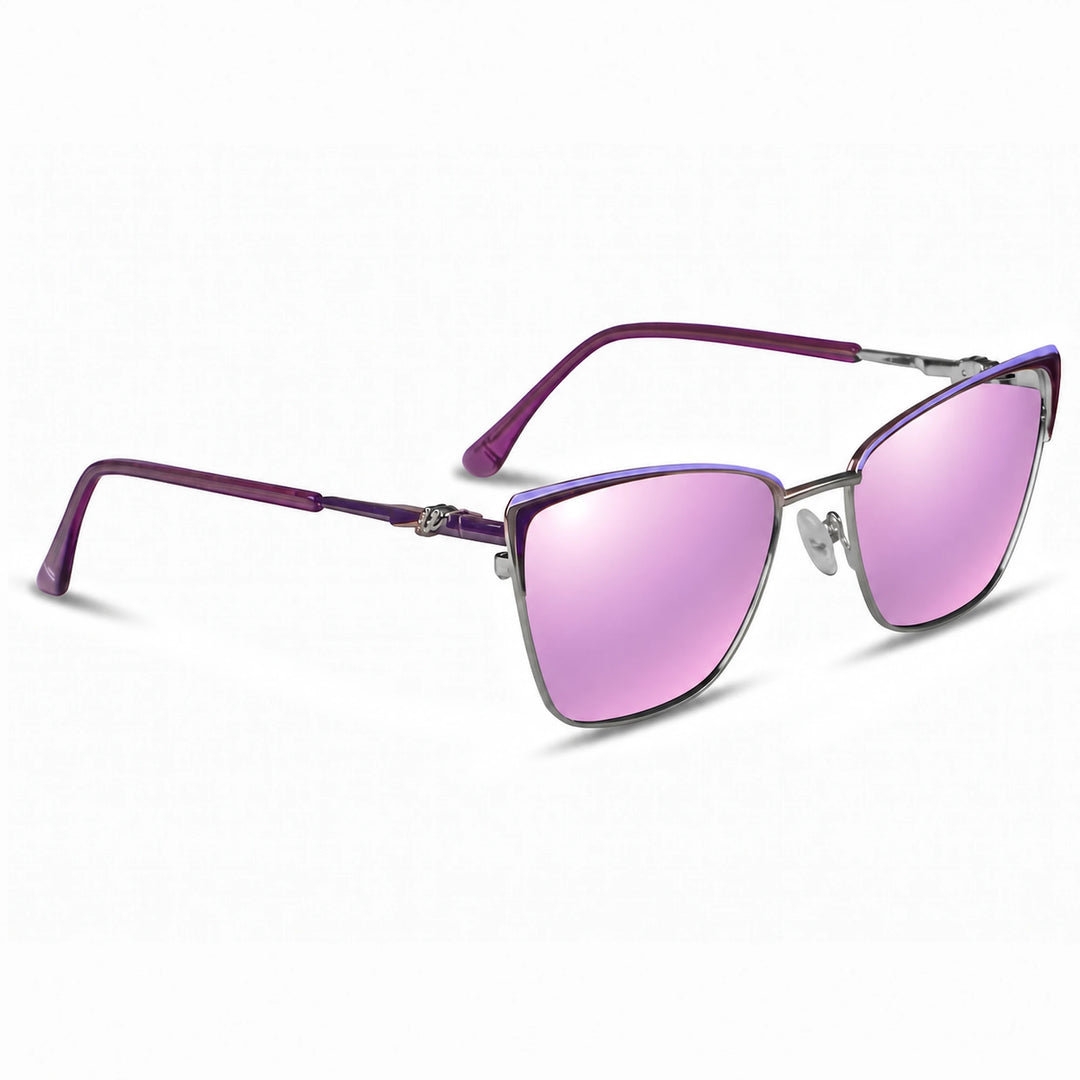 Lentes de sol Fiore 3839 Morado cristal Espejado Rosado polarizado vista tres cuartos mujer #color_espejado-rosado