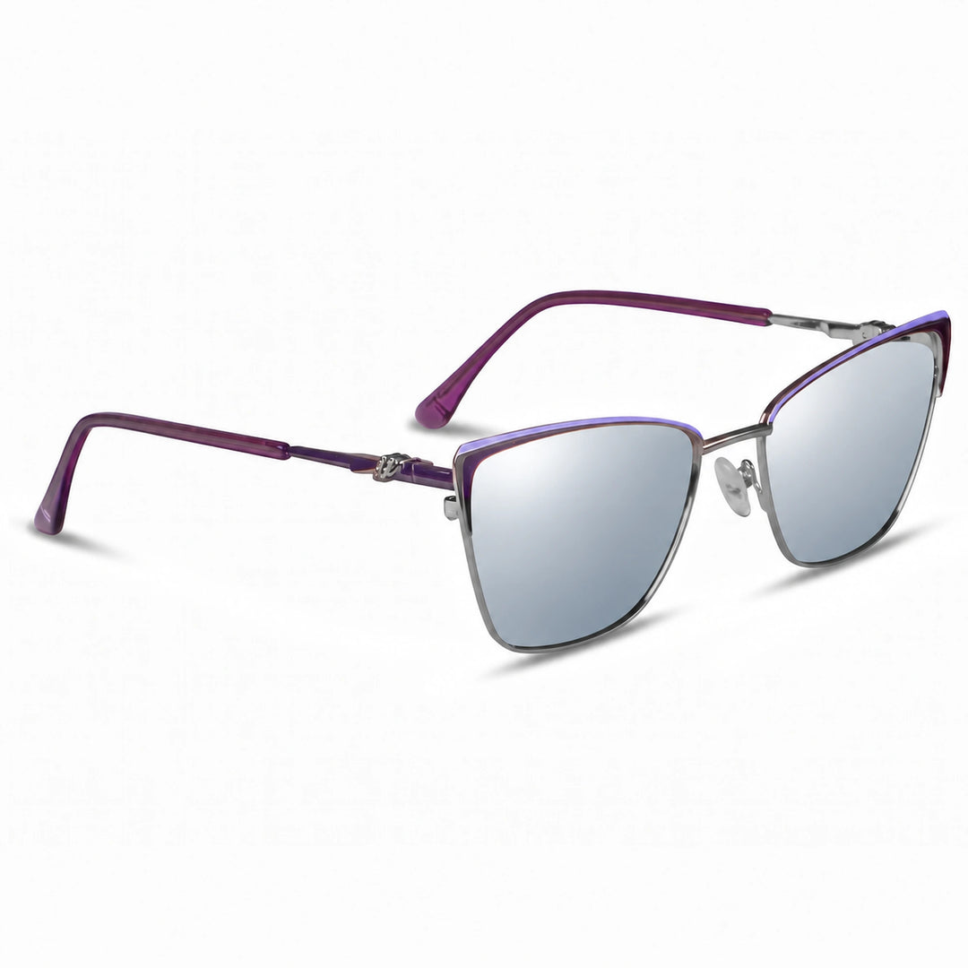 Lentes de sol Fiore 3839 Morado cristal Espejado Silver polarizado vista tres cuartos mujer #color_espejado-silver