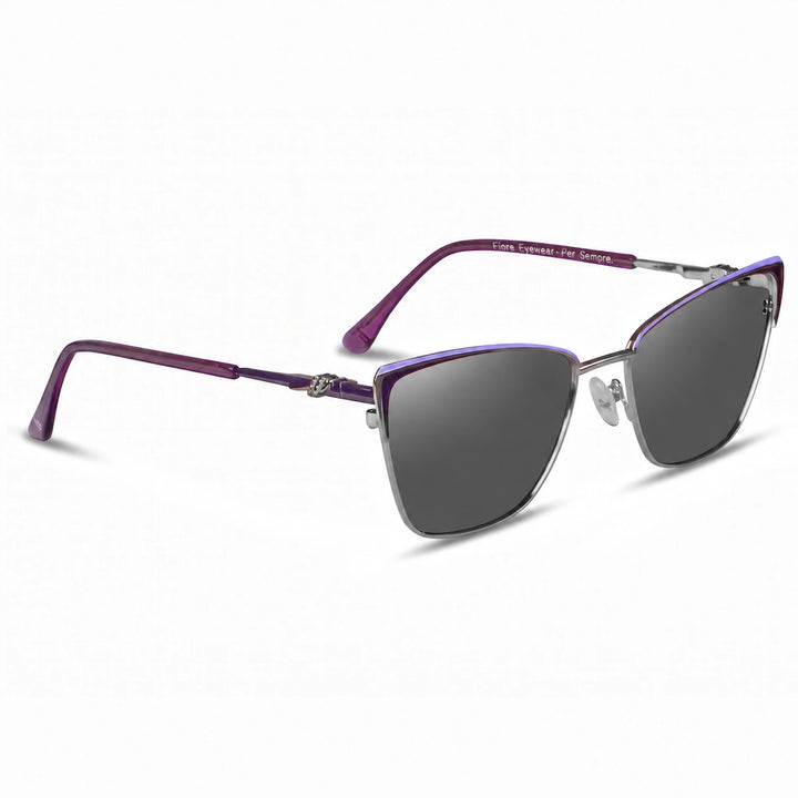 Lentes de sol Fiore 3839 Morado cristal Negro polarizado vista tres cuartos mujer #color_negro