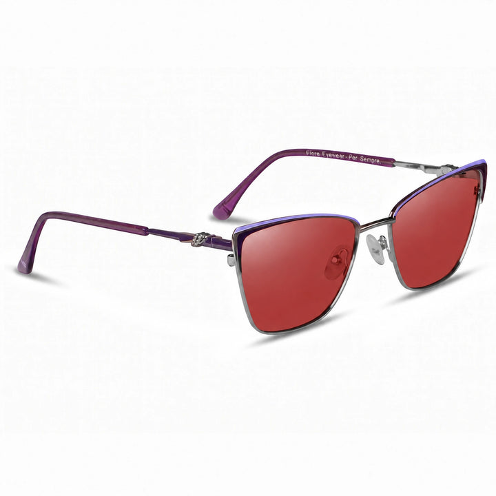 Lentes de sol Fiore 3839 Morado cristal Rojo polarizado vista tres cuartos mujer #color_rojo