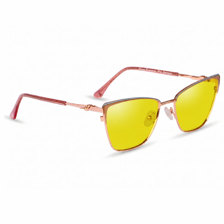 Lentes de sol Fiore 3839 Rosado cristal Amarillo polarizado vista tres cuartos mujer #color_amarillo