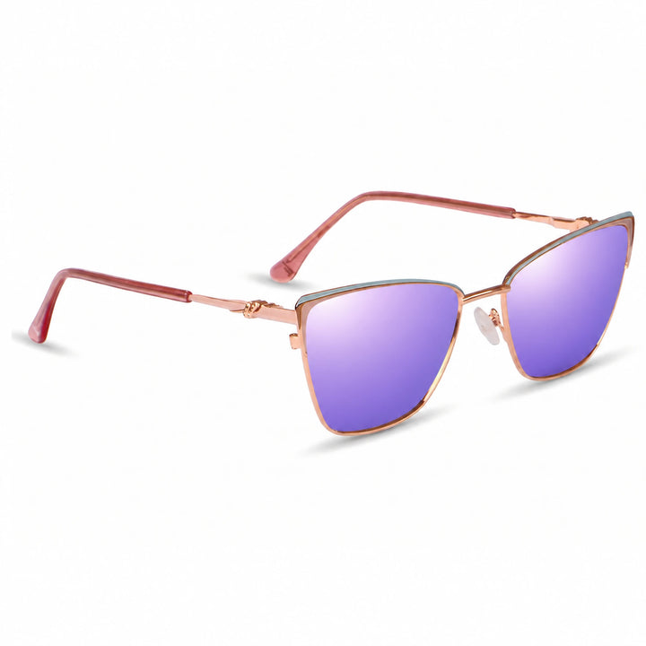 Lentes de sol Fiore 3839 Rosado cristal Espejado Morado polarizado vista tres cuartos mujer #color_espejado-morado