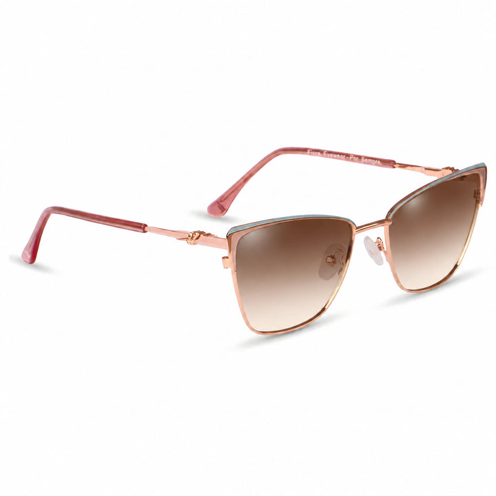 Lentes de sol Fiore 3839 Rosado cristal Gradiente Cafe polarizado vista tres cuartos mujer #color_gradiente-cafe