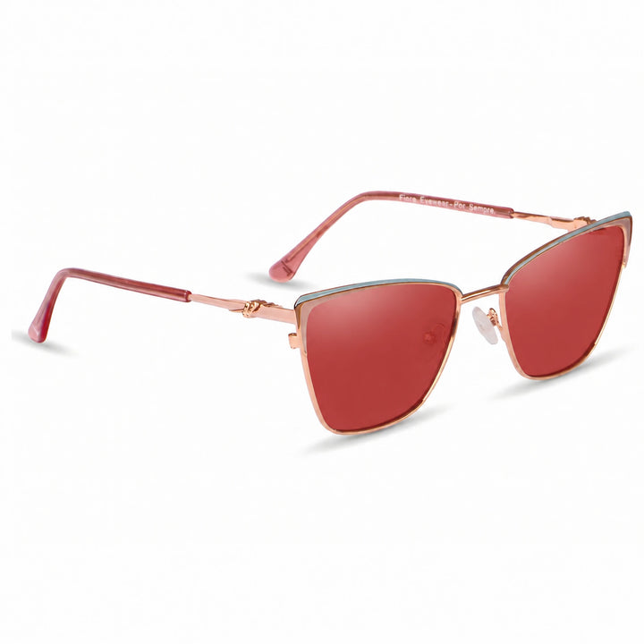 Lentes de sol Fiore 3839 Rosado cristal Rojo polarizado vista tres cuartos mujer #color_rojo