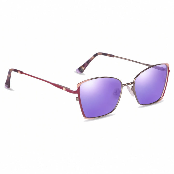 Lentes de sol Fiore 3916 Plateado cristal Espejado Morado polarizado vista tres cuartos mujer #color_espejado-morado