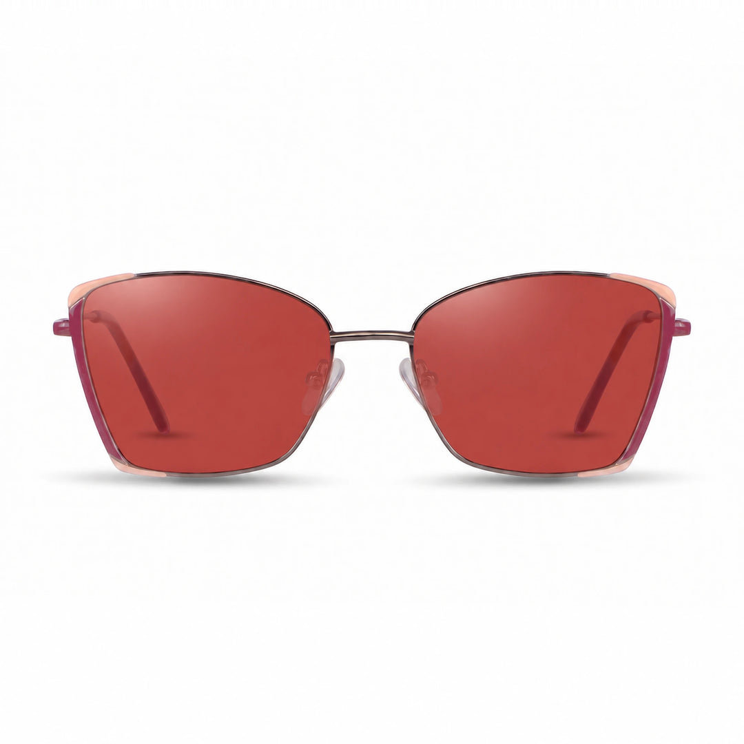 Lentes de sol Fiore 3916 Plateado cristal Rojo polarizado vista frontal mujer #color_rojo #foto_frontal