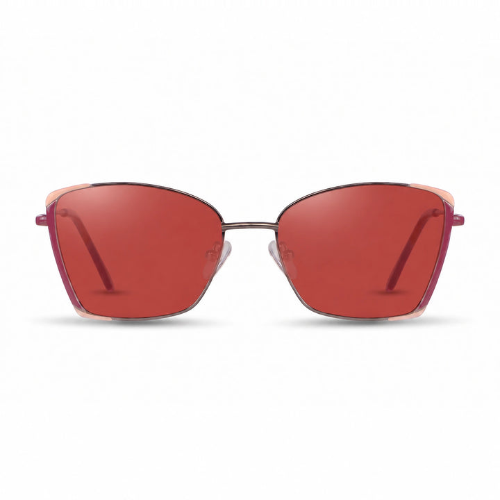 Lentes de sol Fiore 3916 Plateado cristal Rojo polarizado vista frontal mujer #color_rojo #foto_frontal