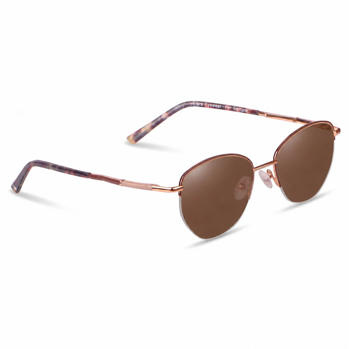 Lentes de sol Fiore 3921 Brown cristal Cafe polarizado vista tres cuartos mujer #color_cafe