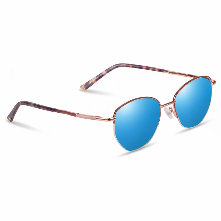 Lentes de sol Fiore 3921 Brown cristal Espejado Azul polarizado vista tres cuartos mujer #color_espejado-azul