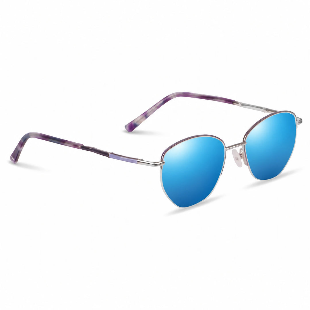 Lentes de sol Fiore 3921 Morado cristal Espejado Azul polarizado vista tres cuartos mujer #color_espejado-azul