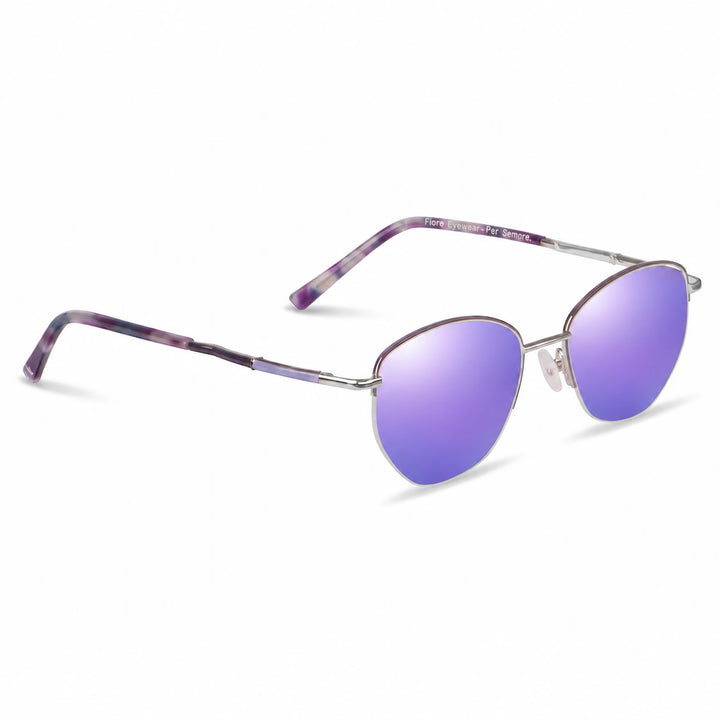 Lentes de sol Fiore 3921 Morado cristal Espejado Morado polarizado vista tres cuartos mujer #color_espejado-morado