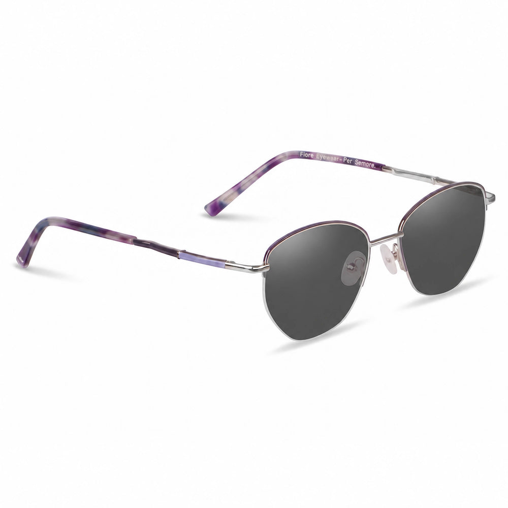 Lentes de sol Fiore 3921 Morado cristal Negro polarizado vista tres cuartos mujer #color_negro