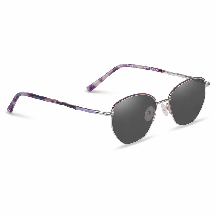 Lentes de sol Fiore 3921 Morado cristal Negro polarizado vista tres cuartos mujer #color_negro