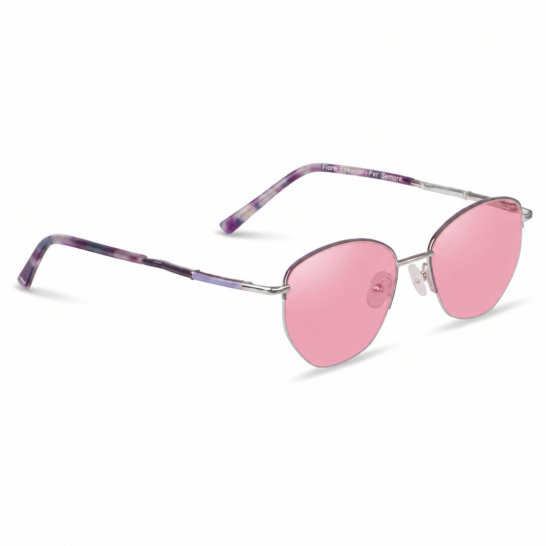 Lentes de sol Fiore 3921 Morado cristal Rosado polarizado vista tres cuartos mujer #color_rosado