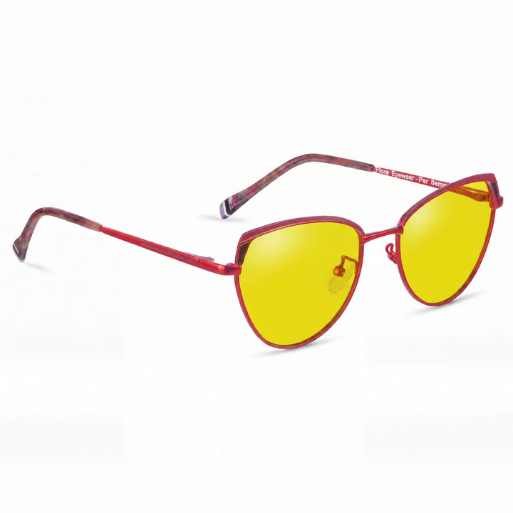 Lentes de sol Fiore 3983 Rojo cristal Amarillo polarizado vista tres cuartos mujer #color_amarillo