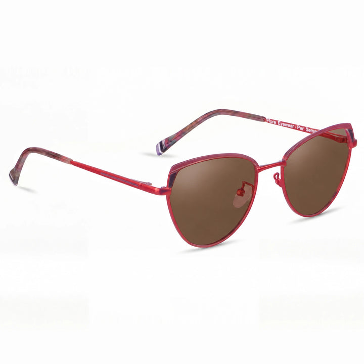 Lentes de sol Fiore 3983 Rojo cristal Cafe polarizado vista tres cuartos mujer #color_cafe