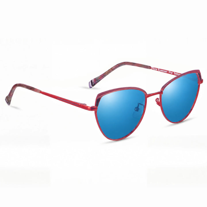 Lentes de sol Fiore 3983 Rojo cristal Espejado Azul polarizado vista tres cuartos mujer #color_espejado-azul