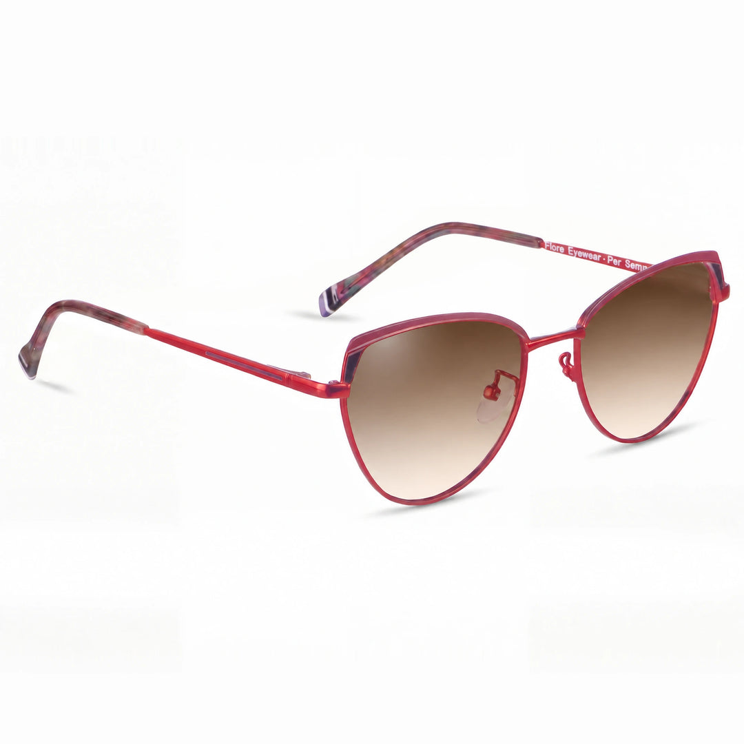 Lentes de sol Fiore 3983 Rojo cristal Gradiente Cafe polarizado vista tres cuartos mujer #color_gradiente-cafe