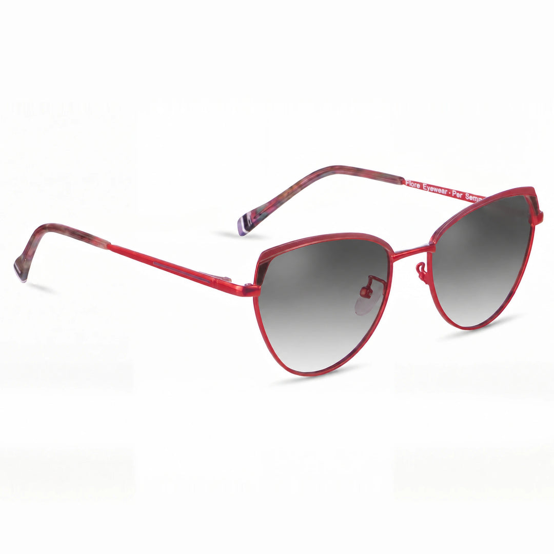 Lentes de sol Fiore 3983 Rojo cristal Gradiente Gris polarizado vista tres cuartos mujer #color_gradiente-gris