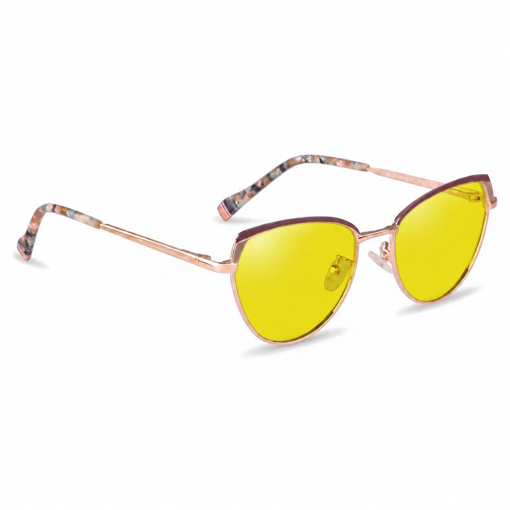 Lentes de sol Fiore 3983 Dorado cristal Amarillo polarizado vista tres cuartos mujer #color_amarillo
