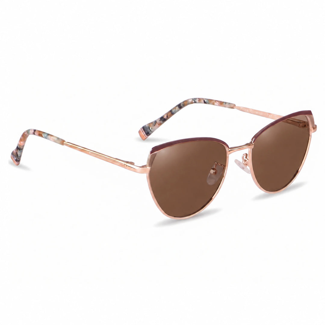 Lentes de sol Fiore 3983 Dorado cristal Cafe polarizado vista tres cuartos mujer #color_cafe