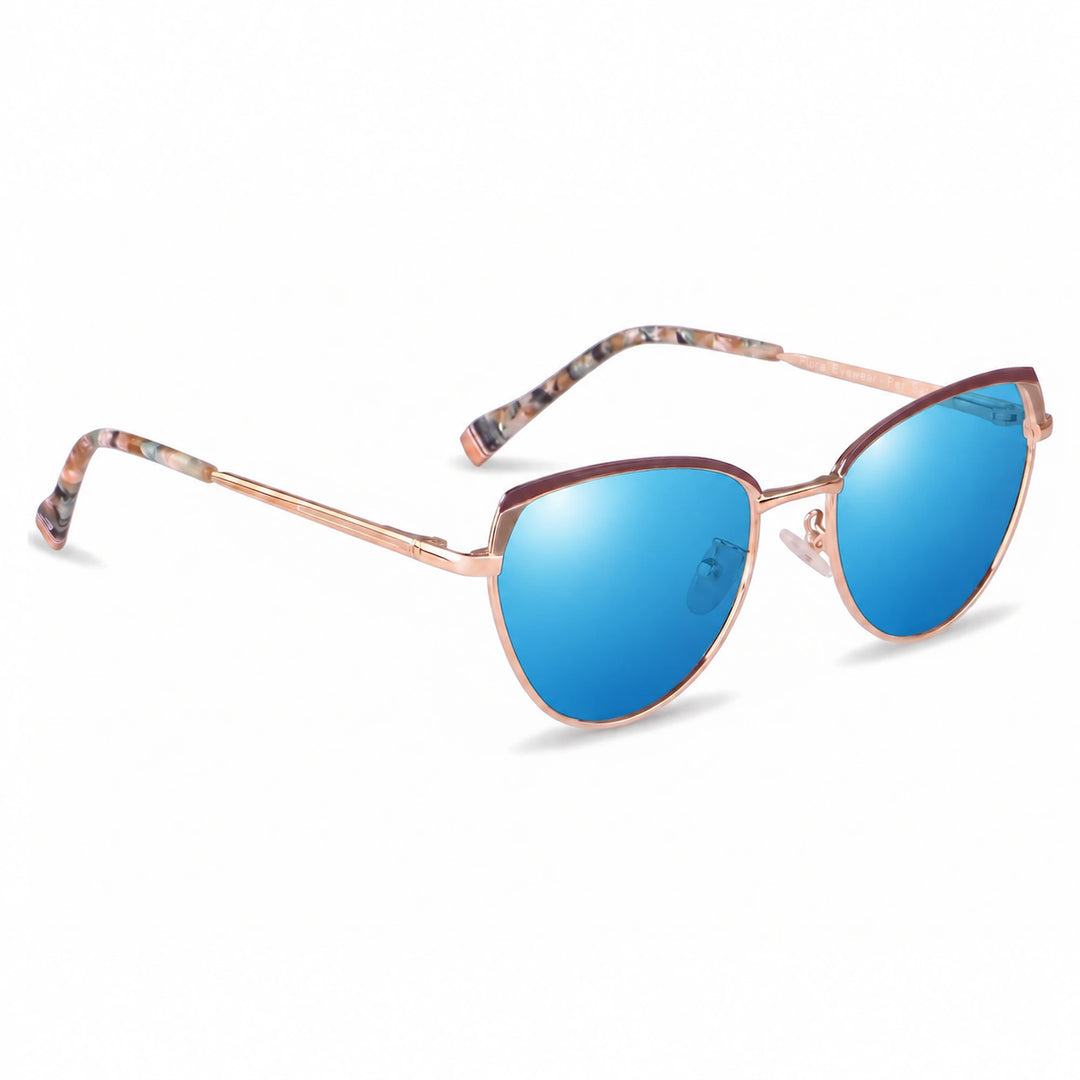 Lentes de sol Fiore 3983 Dorado cristal Espejado Azul polarizado vista tres cuartos mujer #color_espejado-azul