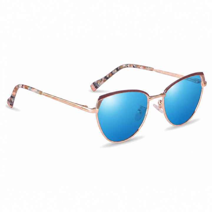 Lentes de sol Fiore 3983 Dorado cristal Espejado Azul polarizado vista tres cuartos mujer #color_espejado-azul