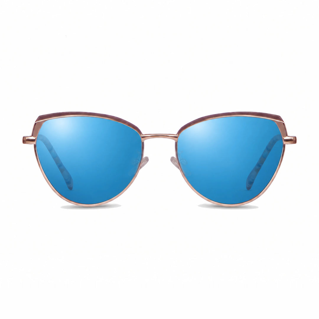 Lentes de sol Fiore 3983 Dorado cristal Espejado Azul polarizado vista frontal mujer #color_espejado-azul #foto_frontal