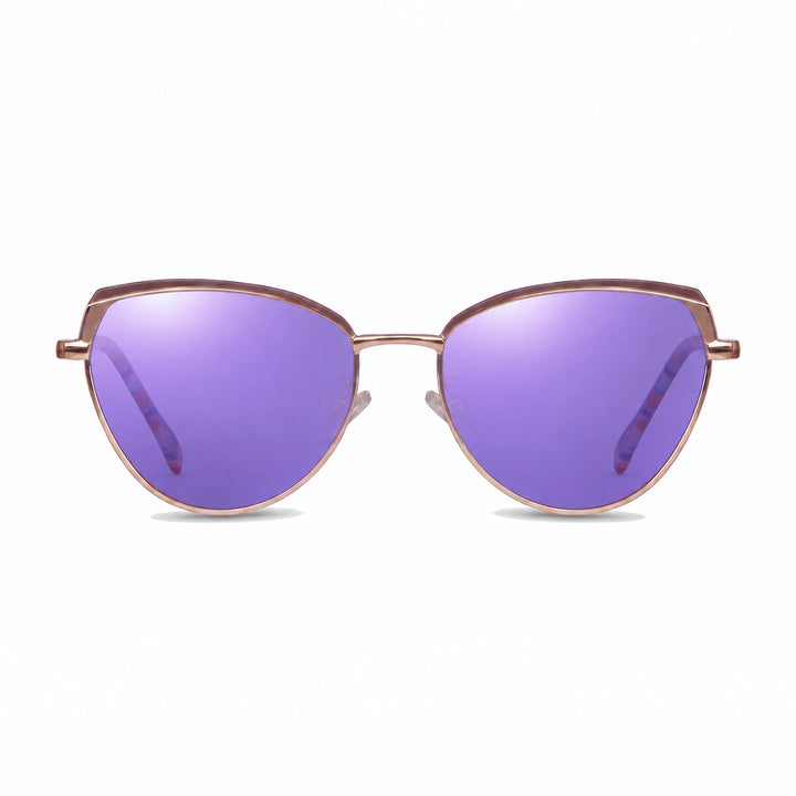 Lentes de sol Fiore 3983 Dorado cristal Espejado Morado polarizado vista frontal mujer #color_espejado-morado #foto_frontal