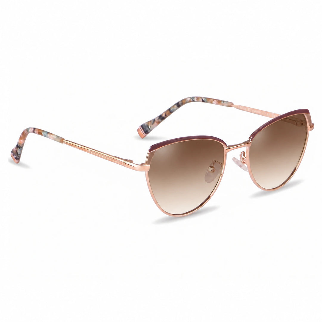 Lentes de sol Fiore 3983 Dorado cristal Gradiente Cafe polarizado vista tres cuartos mujer #color_gradiente-cafe