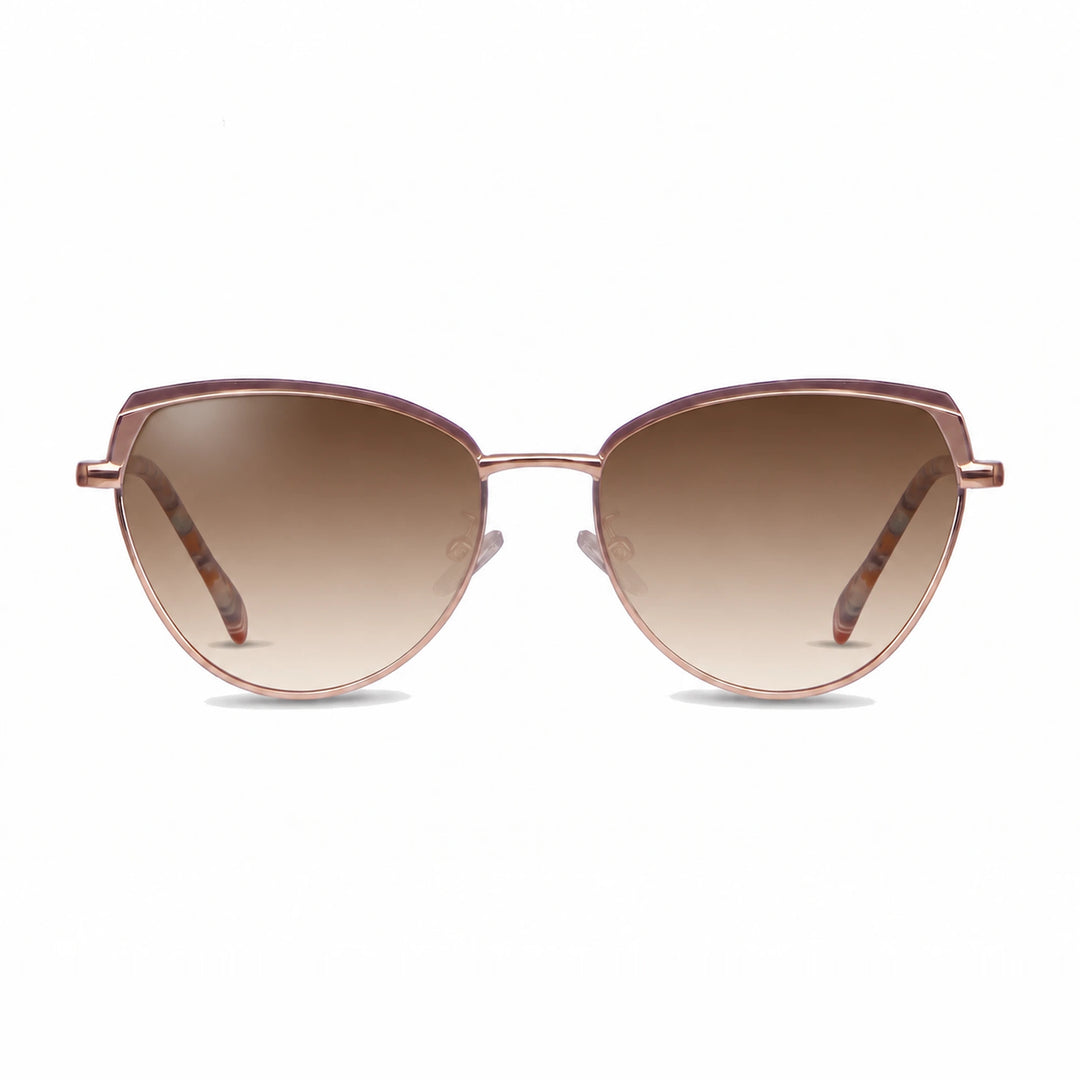 Lentes de sol Fiore 3983 Dorado cristal Gradiente Cafe polarizado vista frontal mujer #color_gradiente-cafe #foto_frontal
