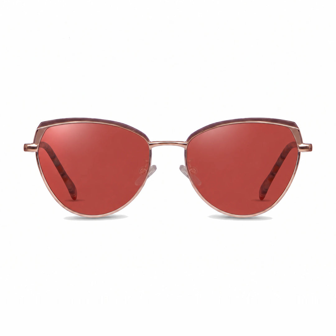 Lentes de sol Fiore 3983 Dorado cristal Rojo polarizado vista frontal mujer #color_rojo #foto_frontal