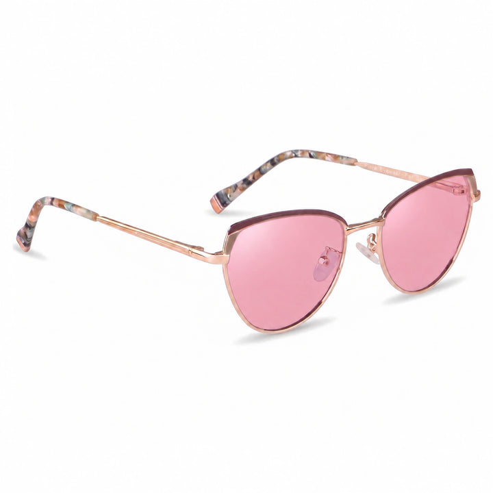 Lentes de sol Fiore 3983 Dorado cristal Rosado polarizado vista tres cuartos mujer #color_rosado