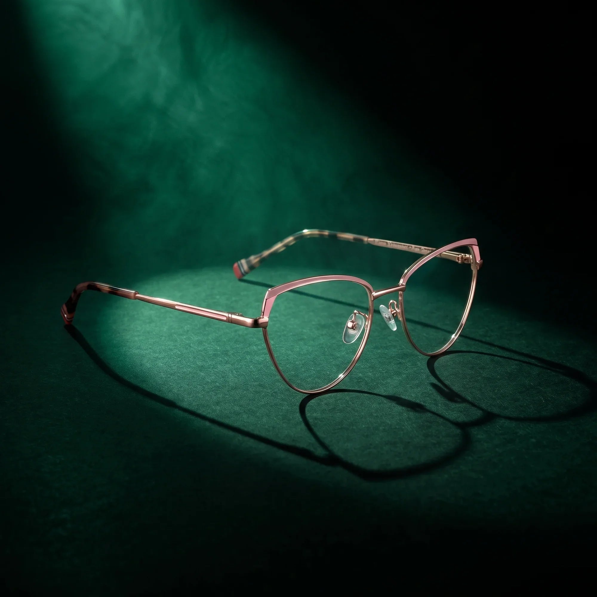 Anteojos Fiore 3983 en pink gold – bajo un haz de luz teatral
