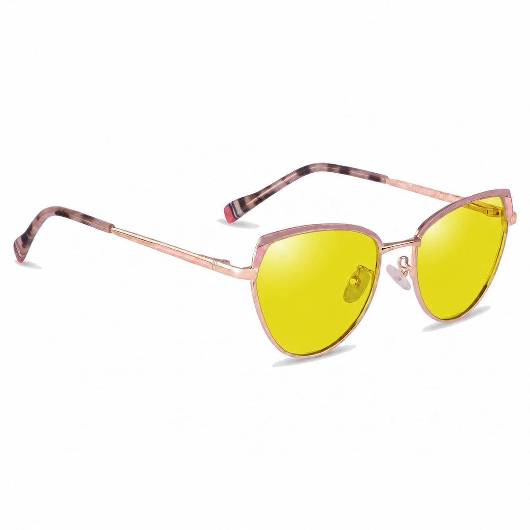 Lentes de sol Fiore 3983 Rosado cristal Amarillo polarizado vista tres cuartos mujer #color_amarillo