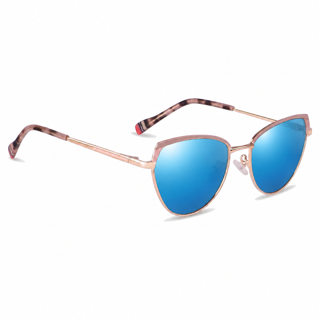 Lentes de sol Fiore 3983 Rosado cristal Espejado Azul polarizado vista tres cuartos mujer #color_espejado-azul
