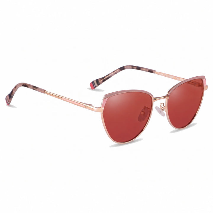 Lentes de sol Fiore 3983 Rosado cristal Rojo polarizado vista tres cuartos mujer #color_rojo