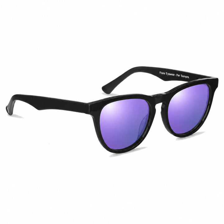 Lentes de sol Fiore 4488 Negro cristal Espejado Morado polarizado vista tres cuartos unisex #color_espejado-morado