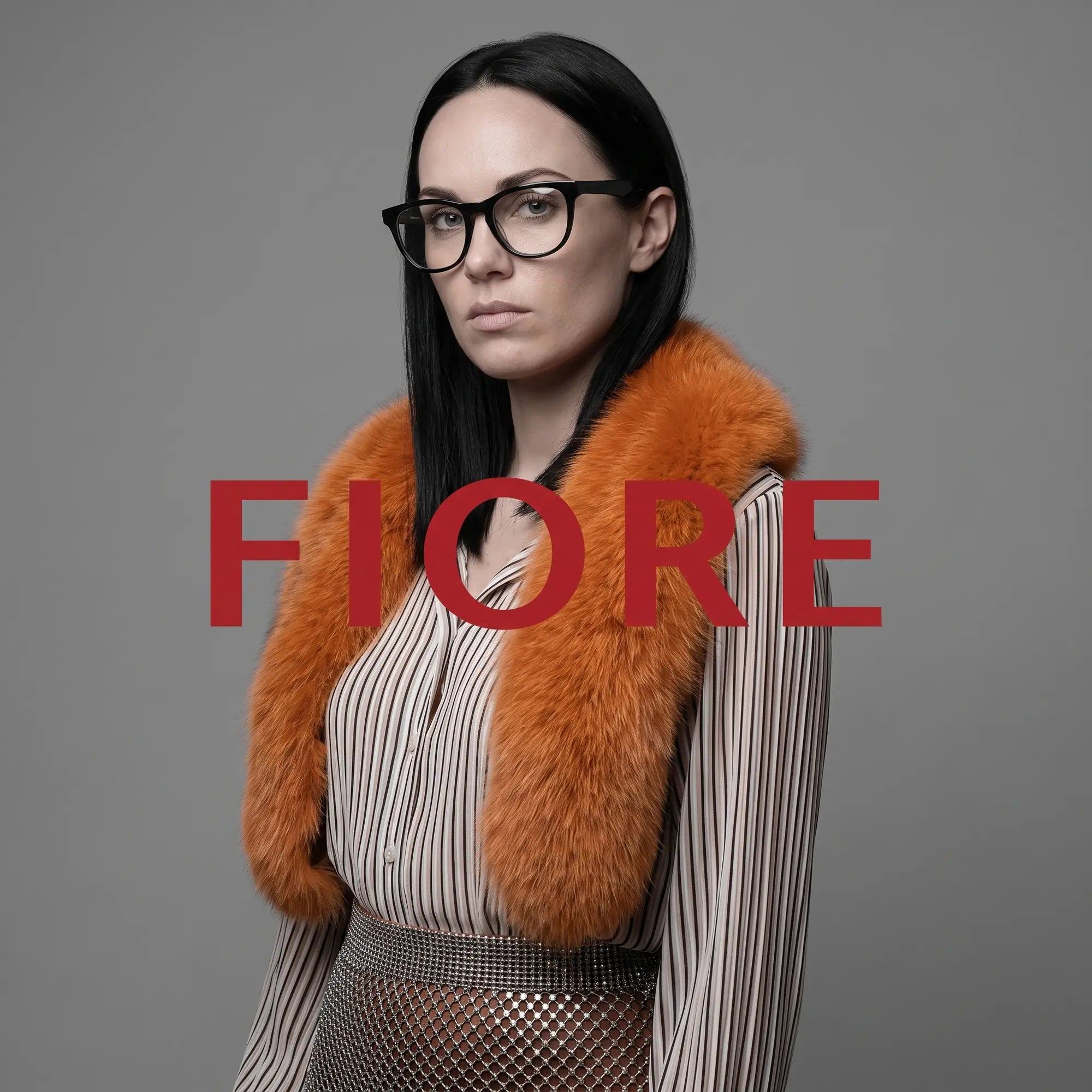 Anteojos Fiore 4488 en verde, en modelo – retrato de campaña, bold studio pose in vintage tweed