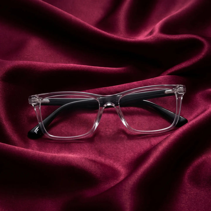 Anteojos Fiore 5228 en transparent – nested in flowing burgundy silk