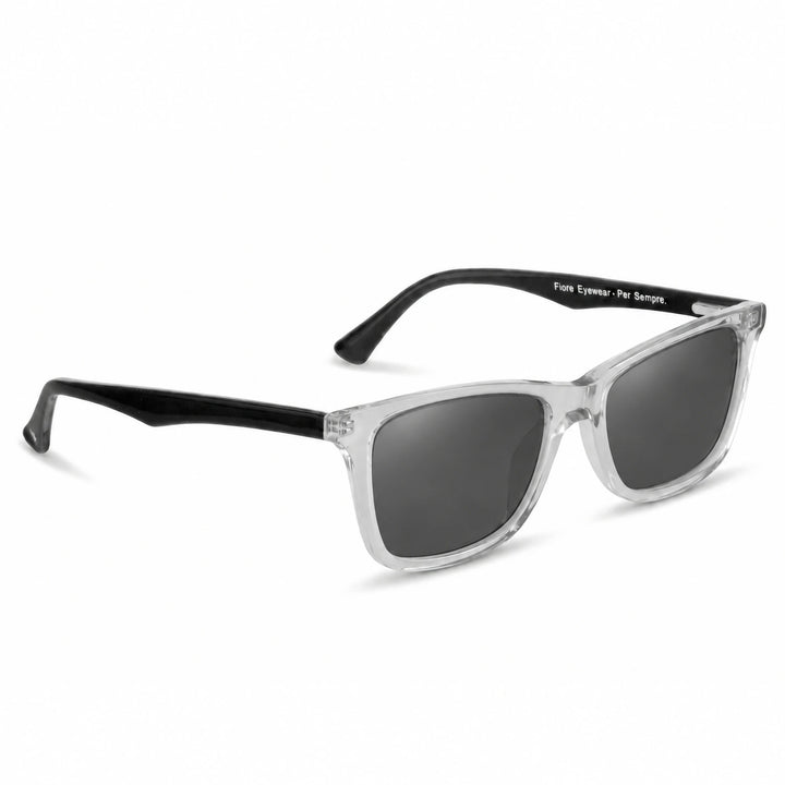 Lentes de sol Fiore 5228 Transparente cristal Negro polarizado vista tres cuartos unisex #color_negro