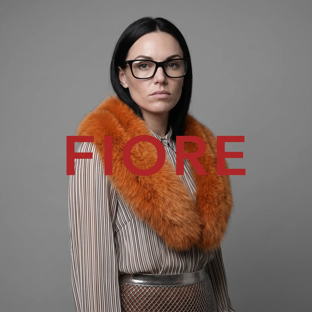 Anteojos Fiore 5228 en verde, en modelo – retrato de campaña, bold studio pose in vintage tweed
