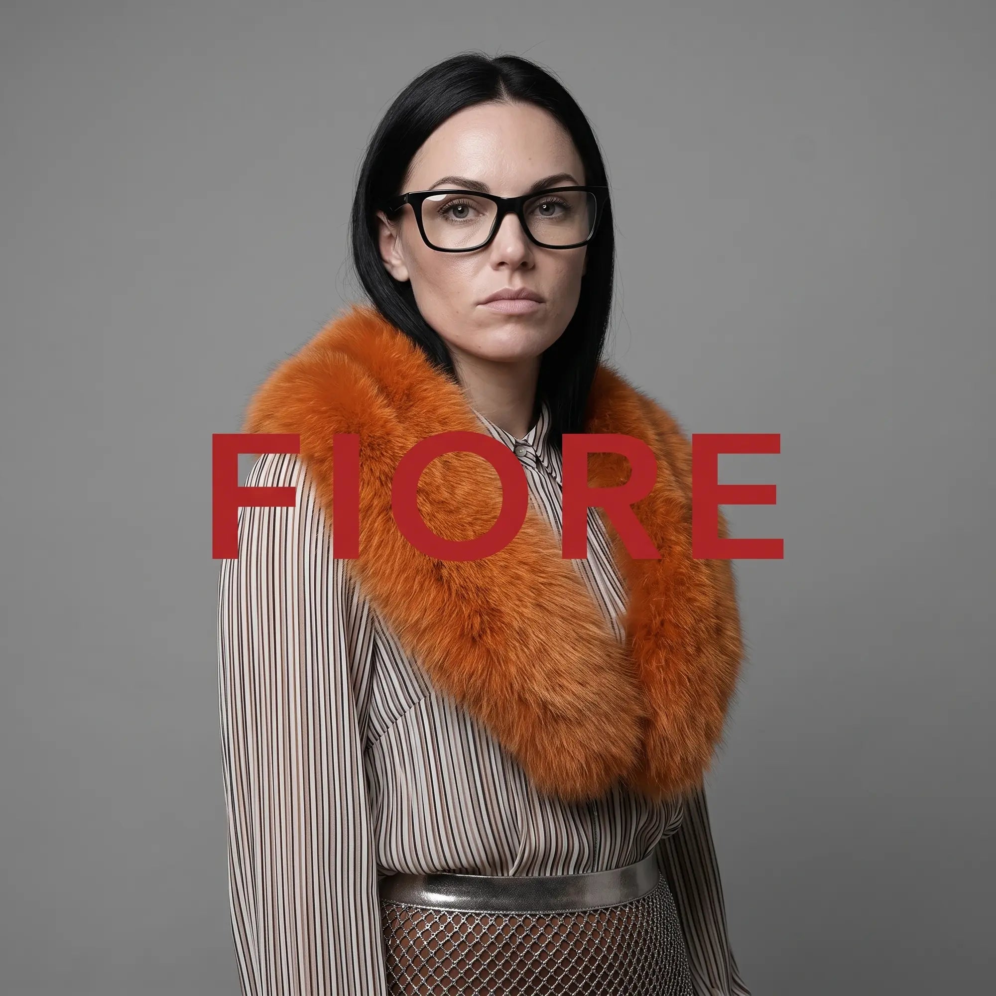 Anteojos Fiore 5228 en verde, en modelo – retrato de campaña, bold studio pose in vintage tweed
