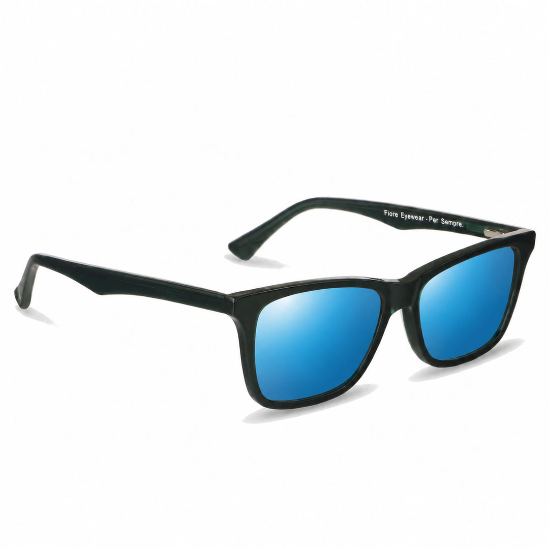 Lentes de sol Fiore 5228 Verde cristal Espejado Azul polarizado vista tres cuartos unisex #color_espejado-azul