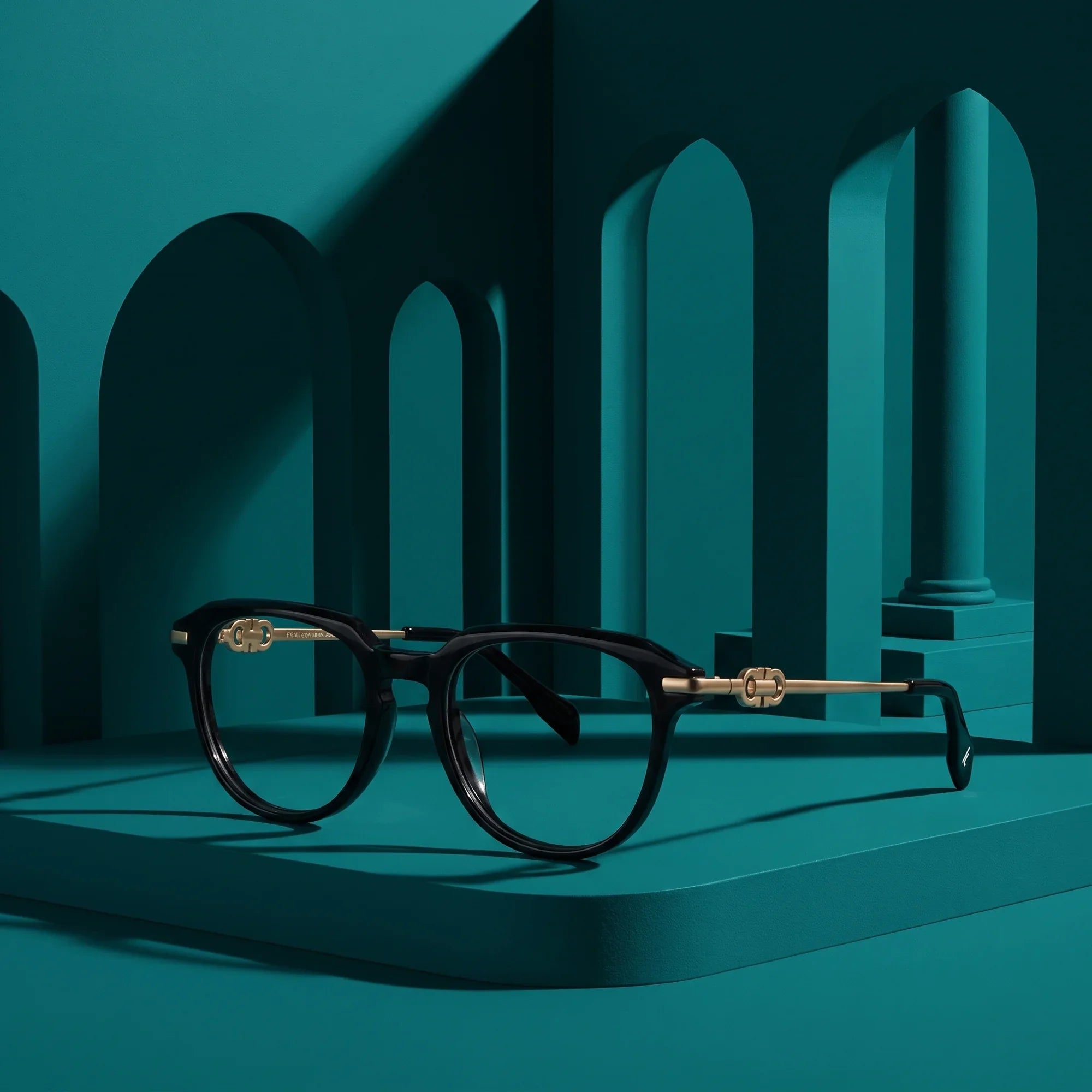 Anteojos Fiore 5409 en negro – still life among monochrome teal arches