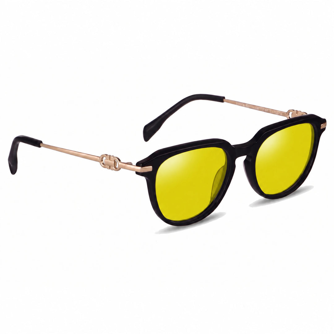 Lentes de sol Fiore 5409 Negro cristal Amarillo polarizado vista tres cuartos mujer #color_amarillo