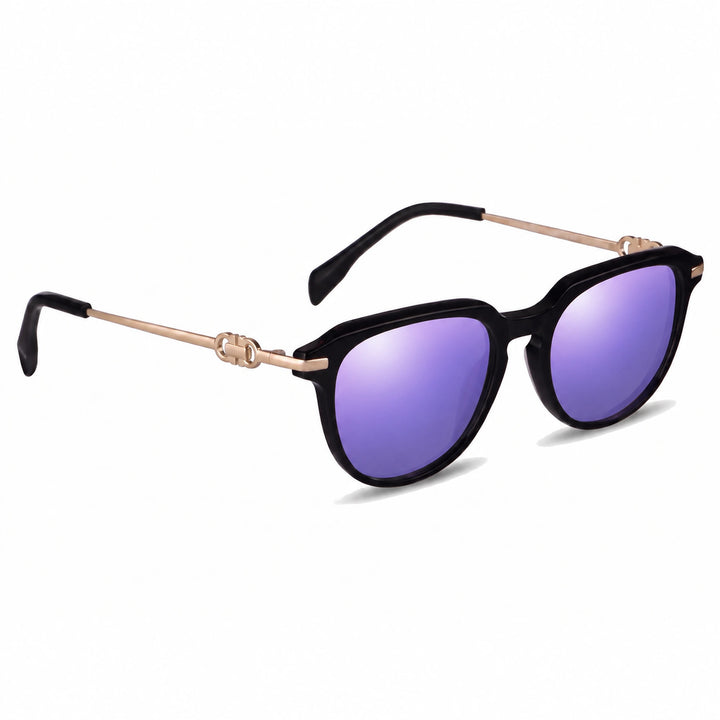 Lentes de sol Fiore 5409 Negro cristal Espejado Morado polarizado vista tres cuartos mujer #color_espejado-morado