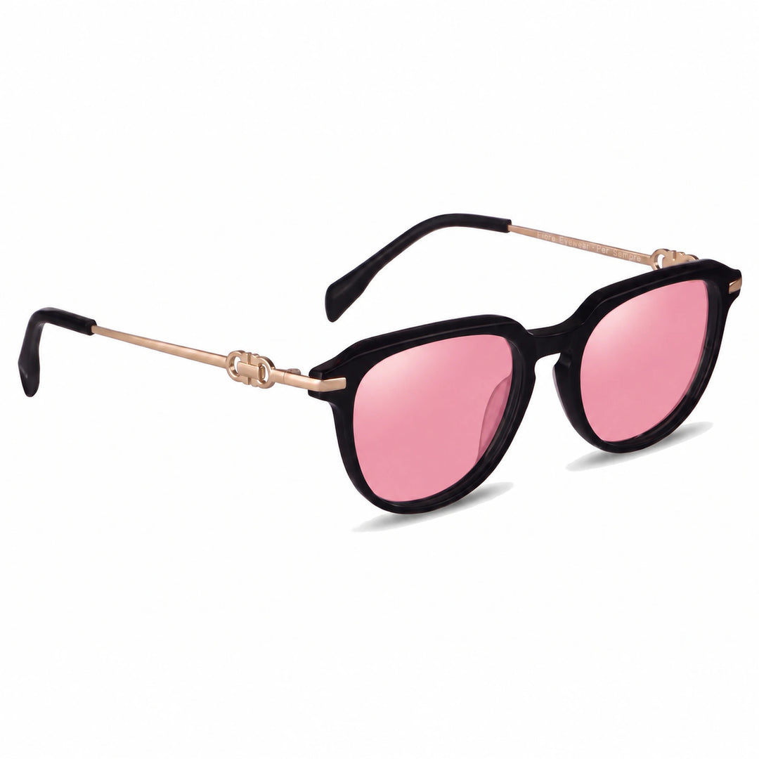 Lentes de sol Fiore 5409 Negro cristal Rosado polarizado vista tres cuartos mujer #color_rosado